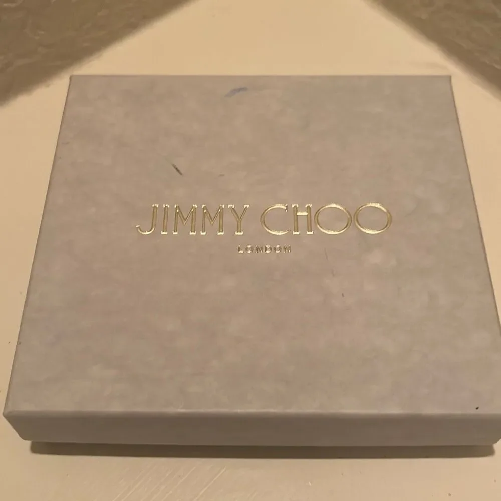 Jimmy Choo Small Square Box Light Gray Gold Lettering Luxury Storage Decor